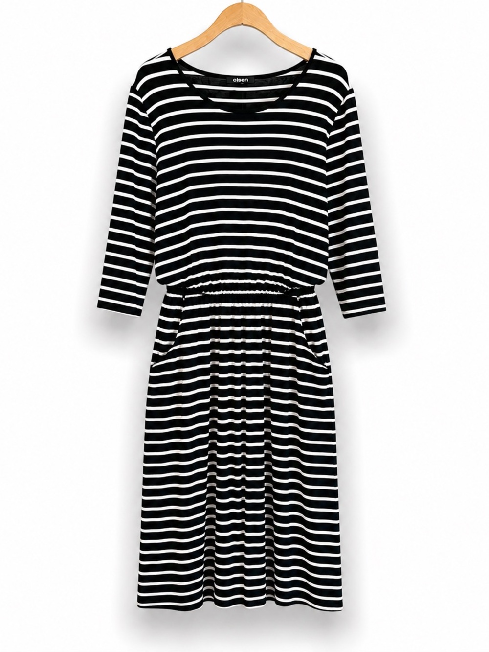 OLSEN Striped Pocket Dress Coastal Travel Casual Chic Nautical